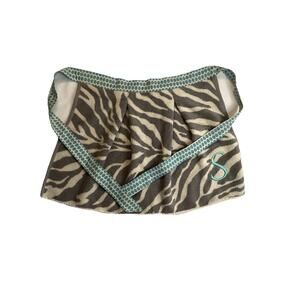 PERI Home Zebra Print Waist Apron Gray Aqua Embroidered S 100% Cotton